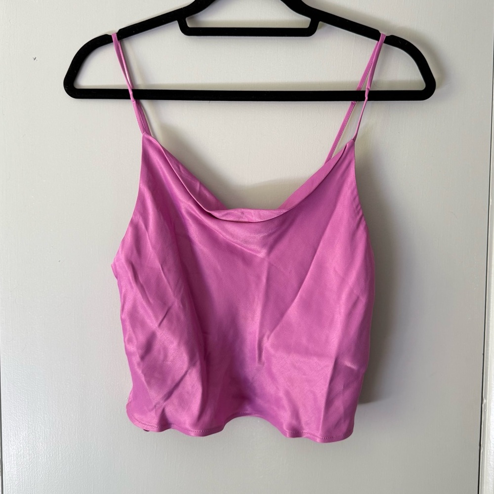 Zara Silky Magenta Purple Cowl Neck Camisole Blouse Extra Small